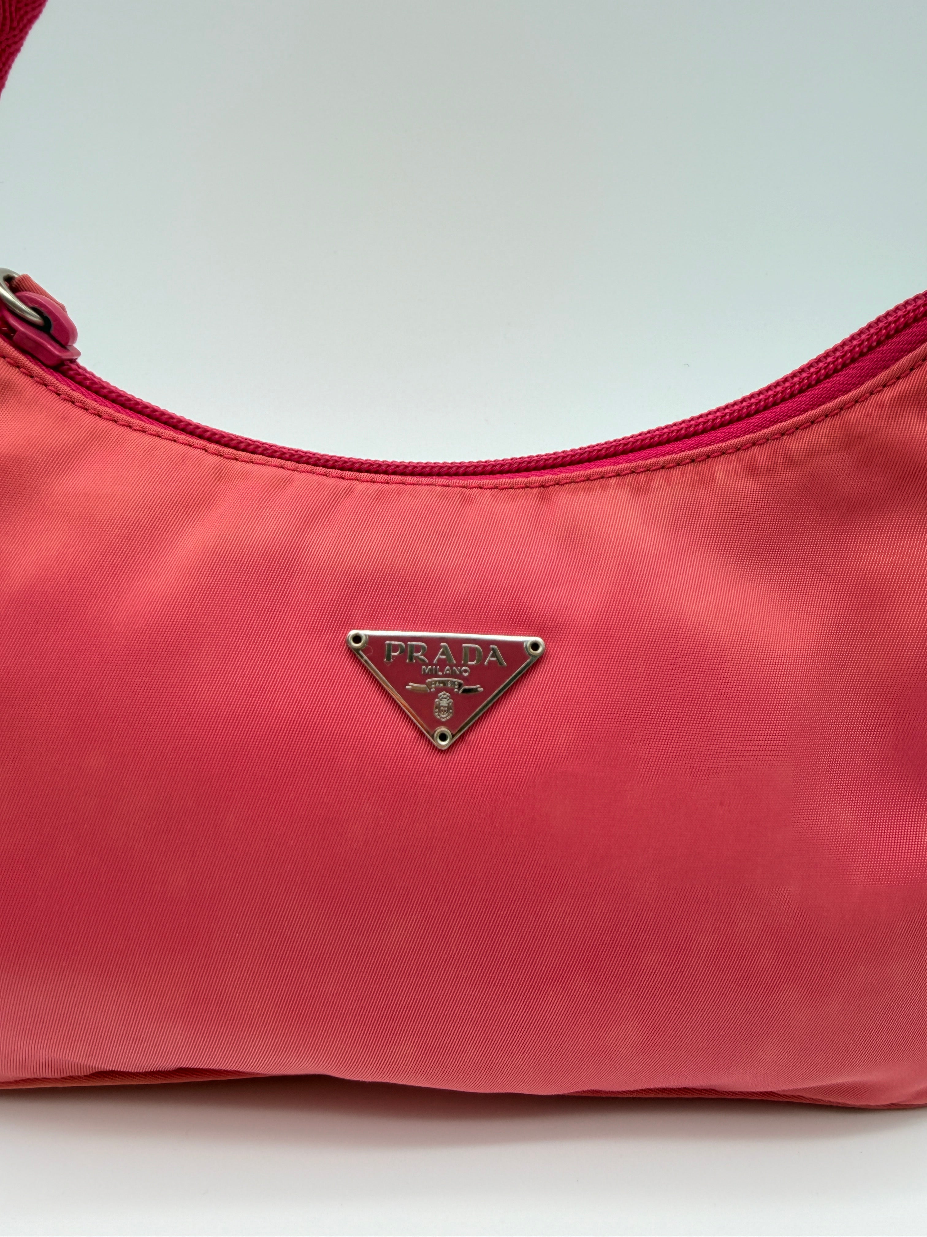 Vintage Prada Nylon Mini Hobo Bag in Pink — Early 2000s
