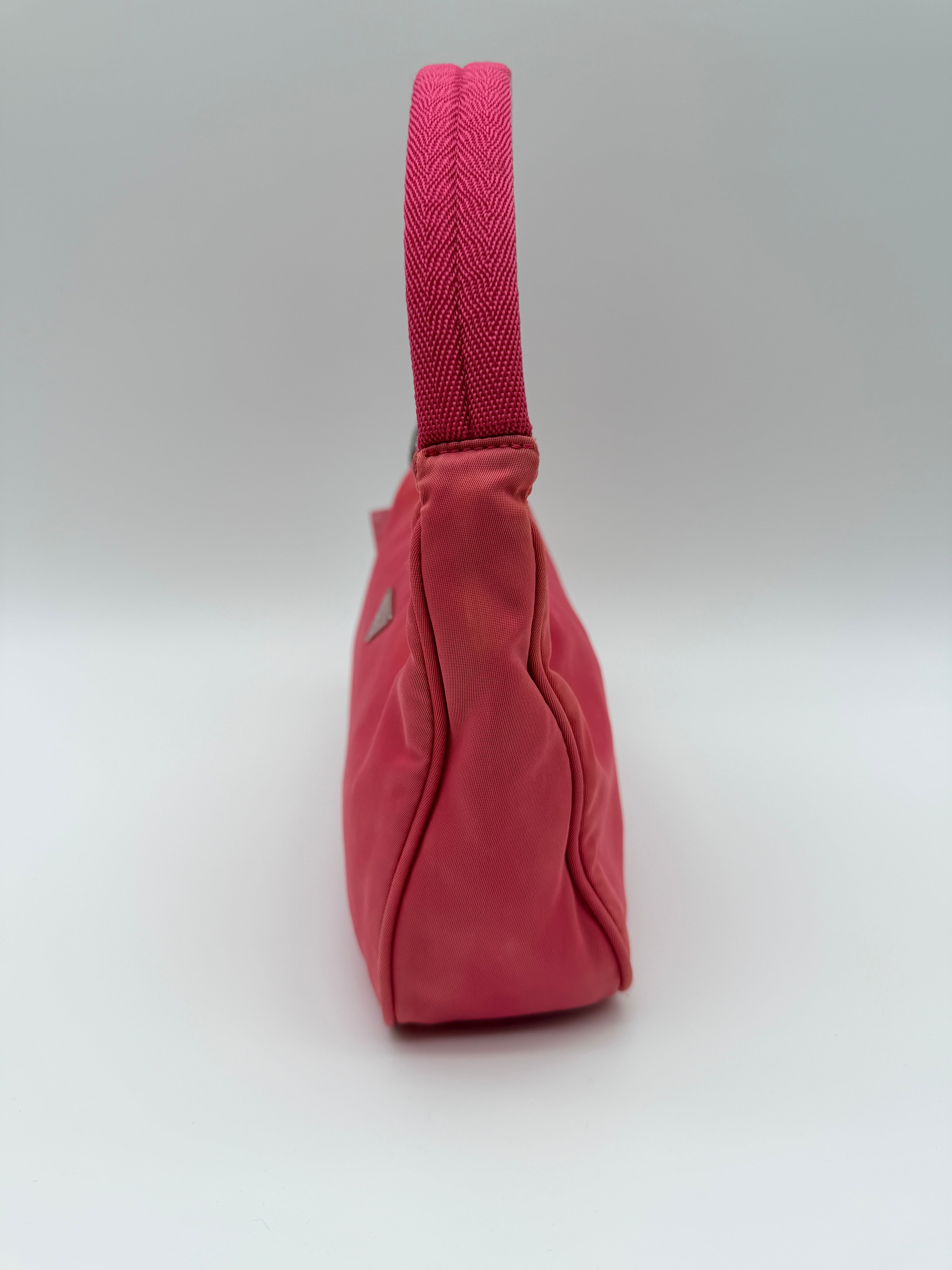 Vintage Prada Nylon Mini Hobo Bag in Pink — Early 2000s