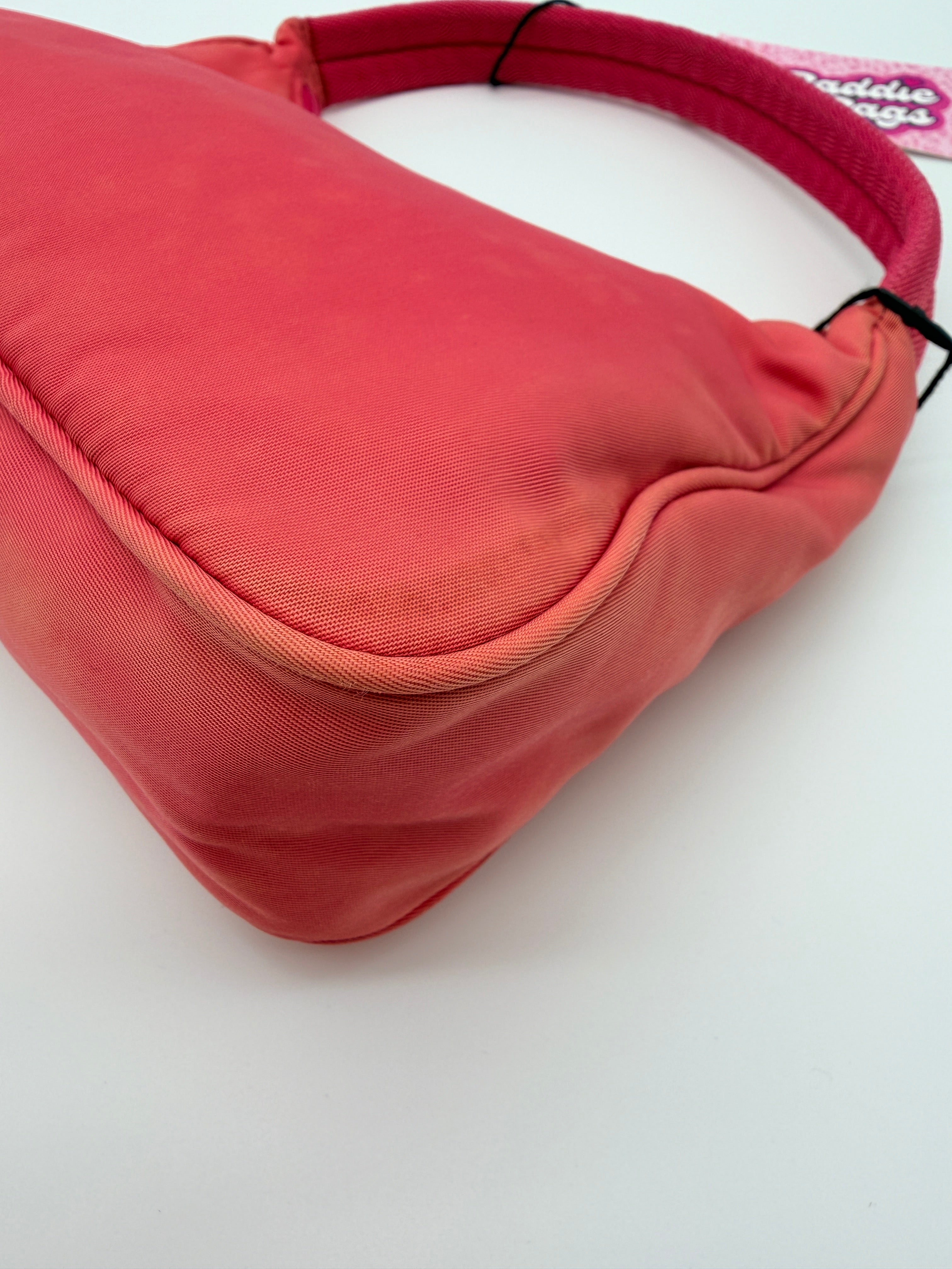 Vintage Prada Nylon Mini Hobo Bag in Pink — Early 2000s