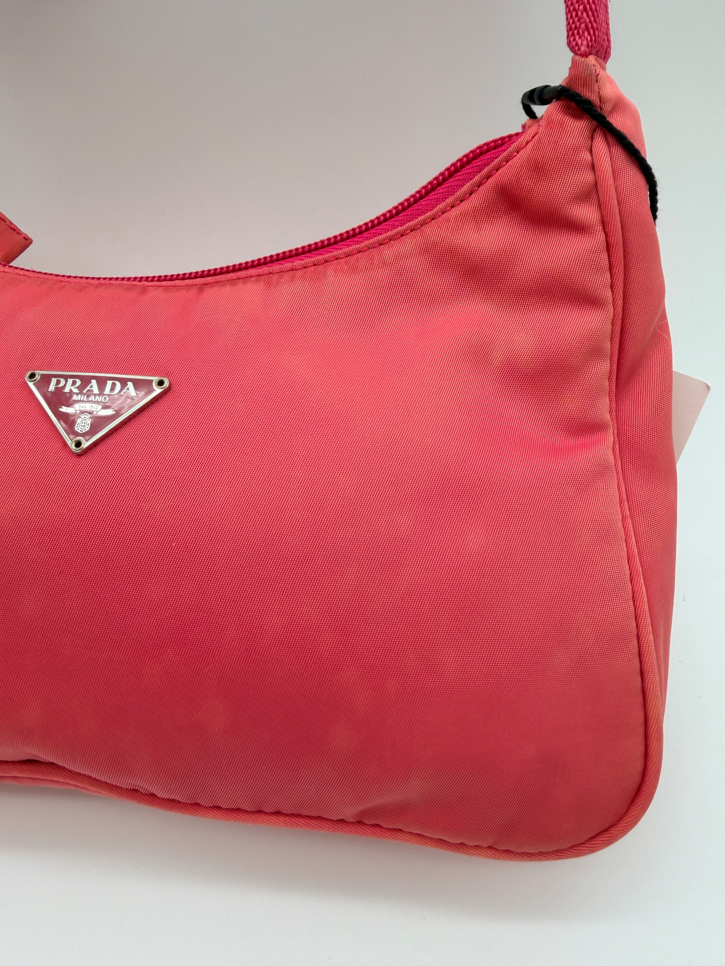 Vintage Prada Nylon Mini Hobo Bag in Pink — Early 2000s