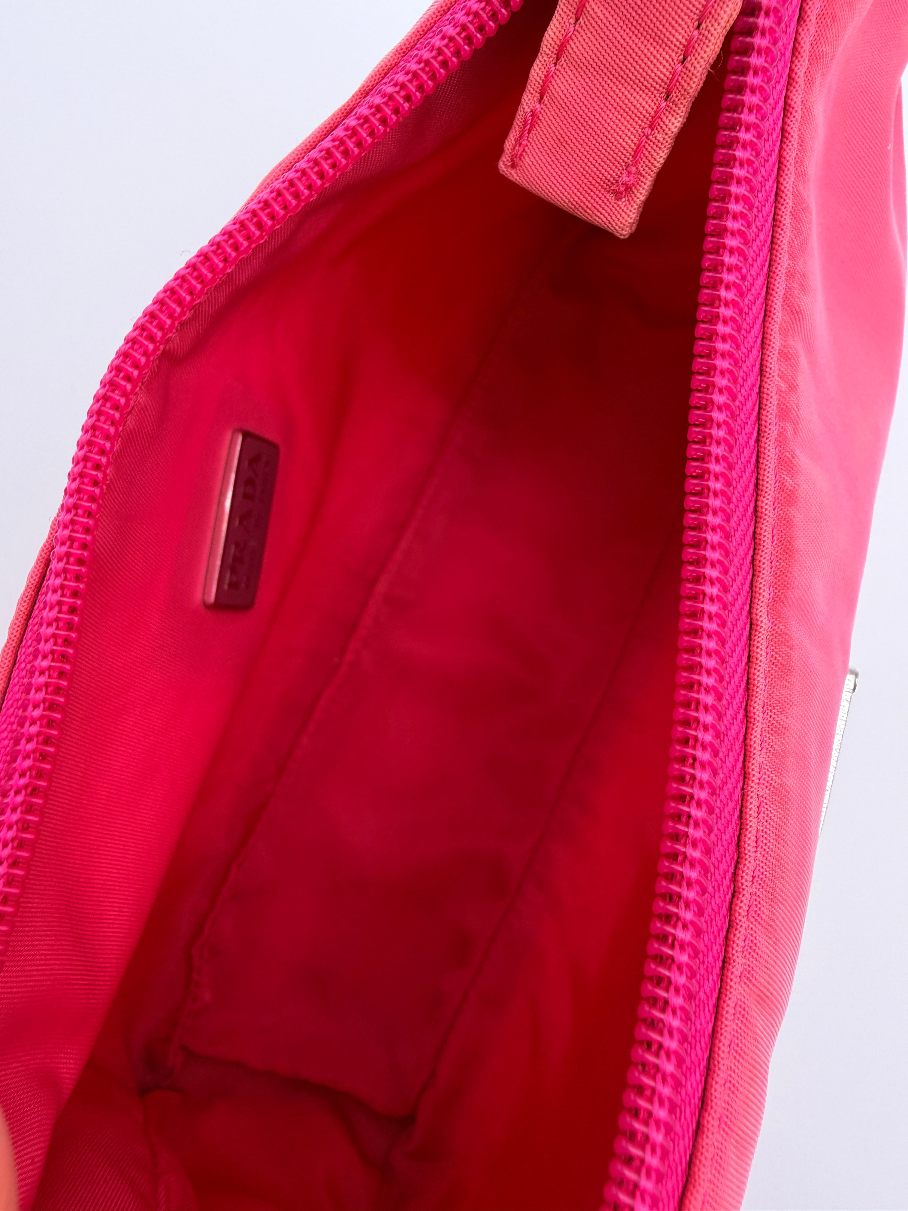 Vintage Prada Nylon Mini Hobo Bag in Pink — Early 2000s