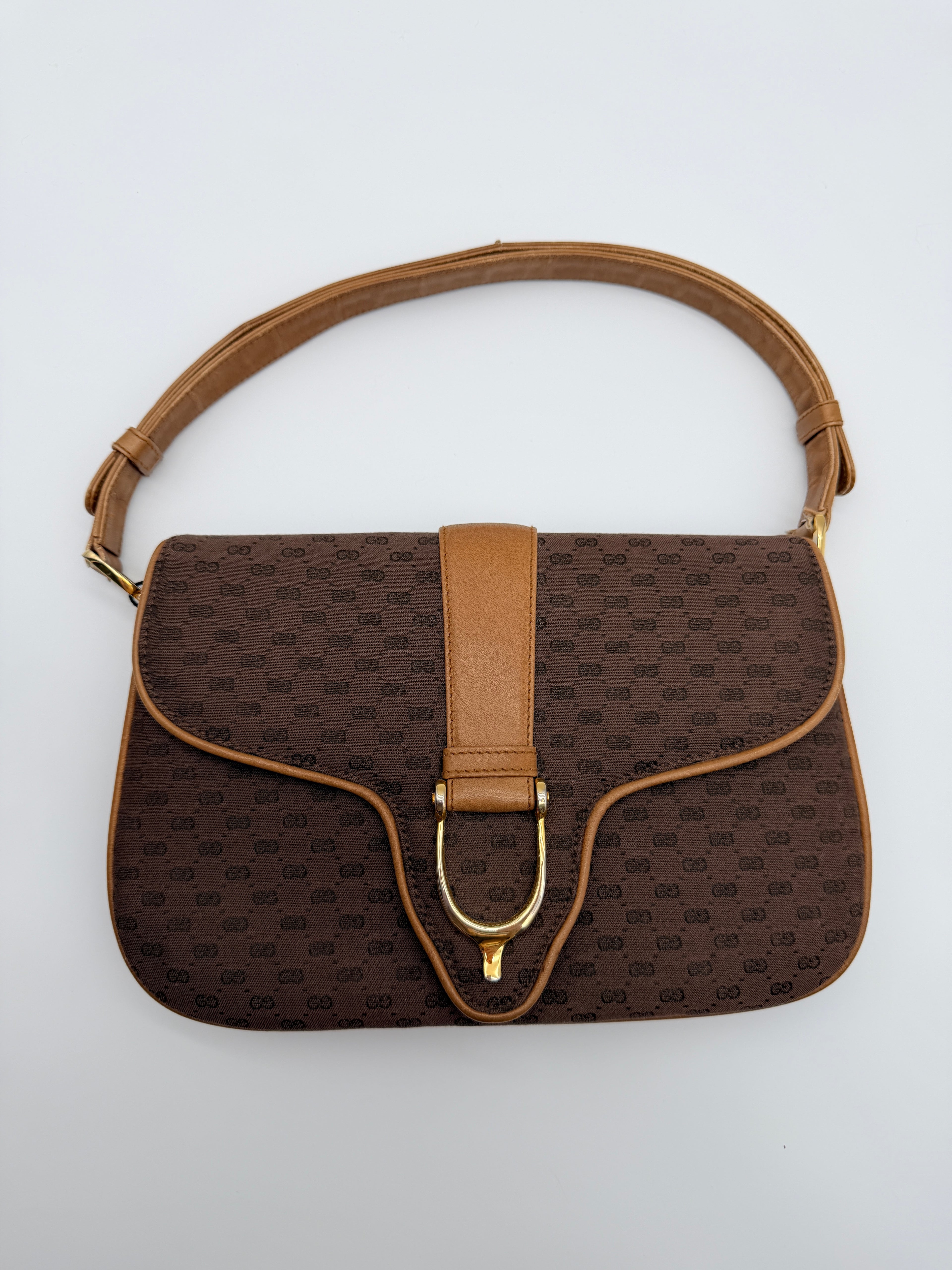 Vintage Gucci GG Canvas Shoulder Bag in Brown — 1970s–80s