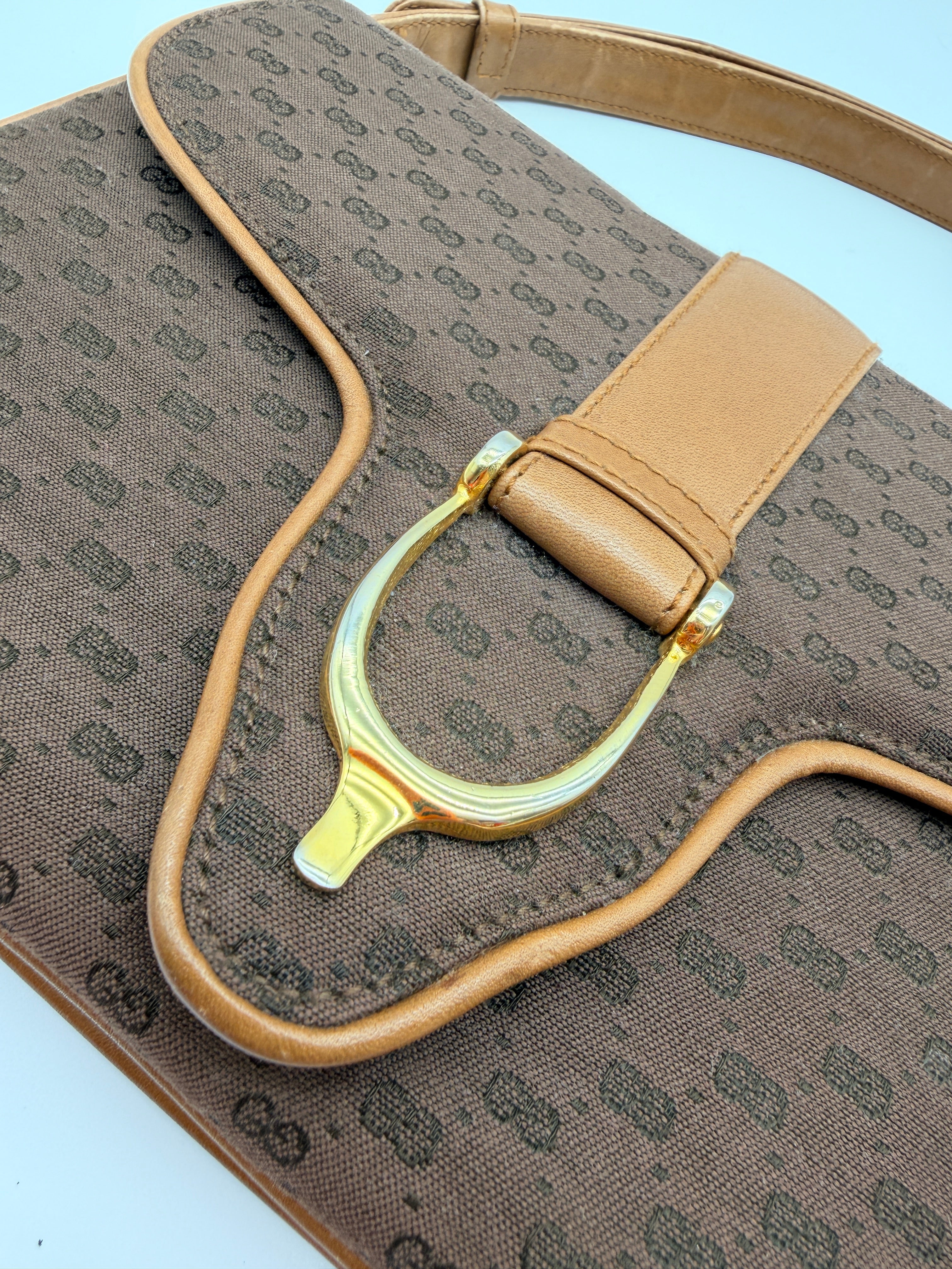 Vintage Gucci GG Canvas Shoulder Bag in Brown — 1970s–80s